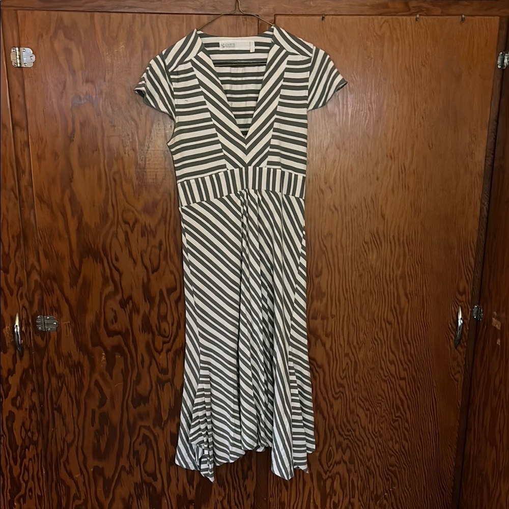 Grey and White Striped Midi Dress